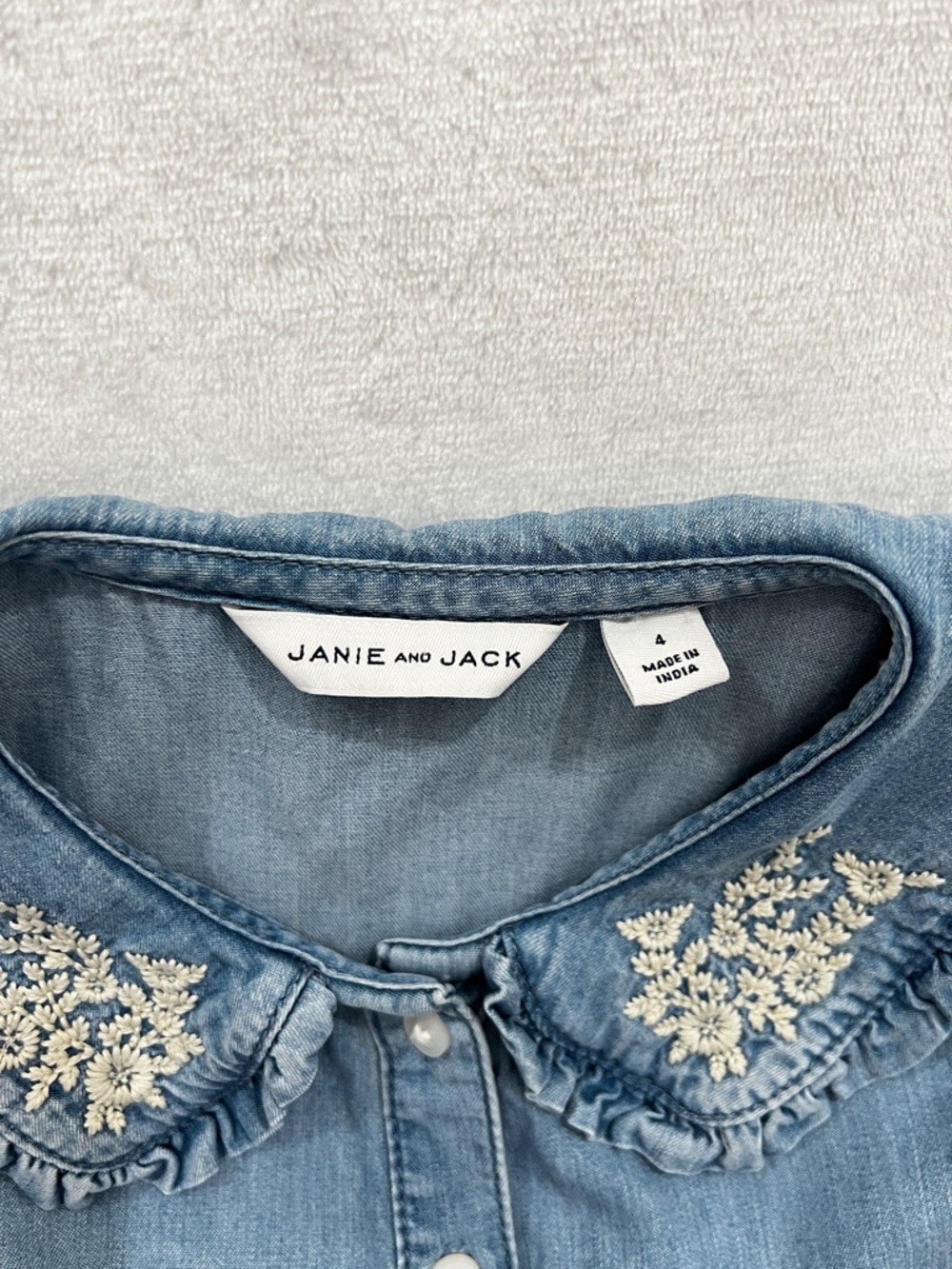 Janie And Jack The Statement Embroidery Collar Dress Soft Denim Girls Size 4 - Picture 9 of 9